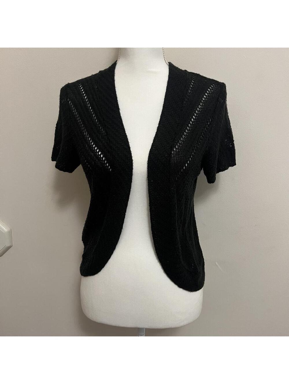 Y2K Black Crochet Knit Bolero Shrug Open Front Cardigan Size S